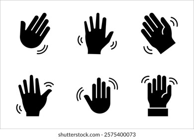 icon set of waving hand, friendly greeting, on white background.