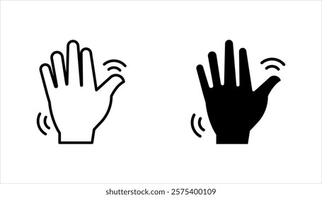 icon set of waving hand, friendly greeting, on white background.