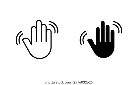 icon set of waving hand, friendly greeting, on white background.