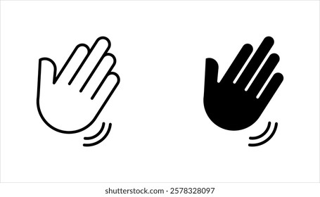 icon set of waving hand, friendly greeting, on white background.