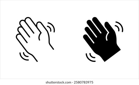 icon set of waving hand, friendly greeting, on white background.