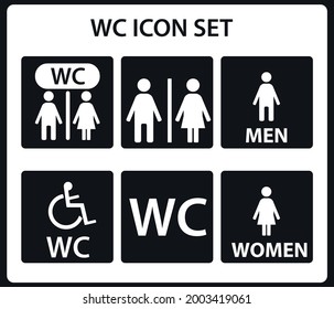 Icon set for WC toilet. Symbols for men's and women's restrooms. Vector design EPS 10.