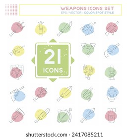 Icon Set Weapons. related toTools of War symbol. Color Spot Style. simple design editable. simple illustration