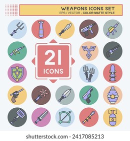 Armas de conjunto de iconos. relacionado con el símbolo Herramientas de guerra. estilo mate de color. diseño simple editable. ilustración simple