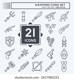 Icon Set Weapons. related toTools of War symbol. line style. simple design editable. simple illustration