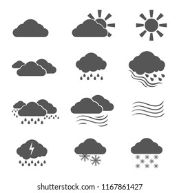 Icon set of weather, flat icons, vector illustration, rain, sun, clouds, lightning, snow