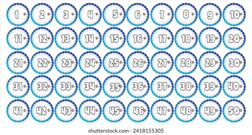 icon set weather forecast. Flat, blue, red 1 TO 50 , degrees Celsius, clock and weather forecast. Vector icon 1