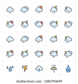 Icon set - weather and forecast full color icon style vector illustration on white background