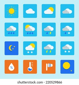 Icon set of weather icons with snow, rain, sun and clouds