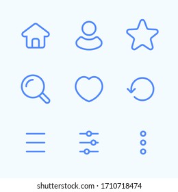 Icon set of the web and app menu. Round and thin vector illustration of the navigation bar items. 