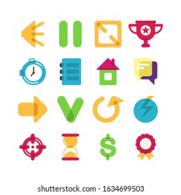 Icon set for web and game interface. On a white isolated background. Flat style. Vector illustration.