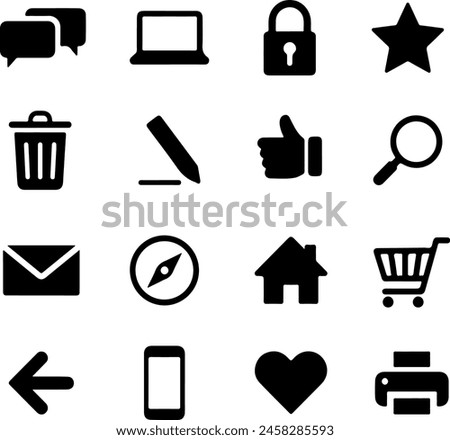 Icon set of web internet buttons Computer online shopping cart mail thrash lock like search print write chat. Simple thin line icons flat vector illustrations. Isolated on white transparent background