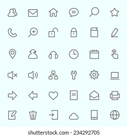 Icon set for web, simple and thin line design