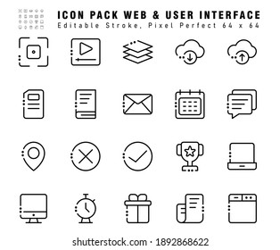 Icon Set of Web and User Interface Vector Line Icons. Contains such Icons as Layer, Location, Laptop, Website etc. Editable Stroke. 64x64 Pixel Perfect