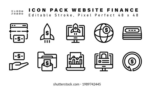 Icon Set of Website Finance Vector Line Icons. Contains such Icons as Money, Give Money, Pay Check, Stock Market etc. Editable Stroke. 48x48 Pixel Perfect