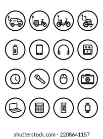 conjunto de iconos para fines de sitio web, baterías o vehículos eléctricos de energía