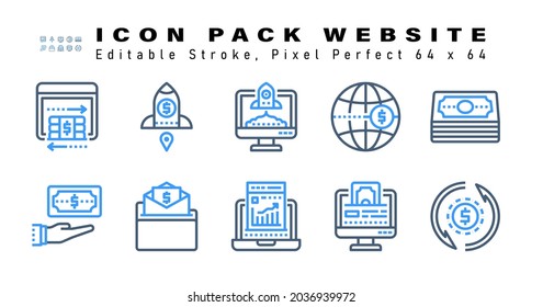 Icon Set of Website Two Color Icons. Contains such Icons as Money, Give Money, Pay Check, Stock Market etc. Editable Stroke. 64 x 64 Pixel Perfect