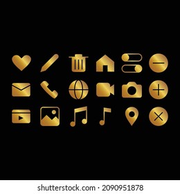 icon set for website ui design purposes with gold color