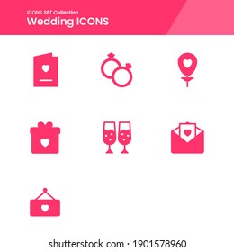 icon set of wedding invitation card, love, gift and many more. with solid style vector. suitable use for web app and pattern design.