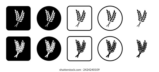 Conjunto de iconos del símbolo del trigo. Relleno, contorno, conjunto de iconos en blanco y negro, estilo plano.  Ilustración del vector sobre fondo blanco