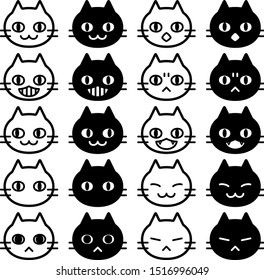 Icon set of white and black cat face
