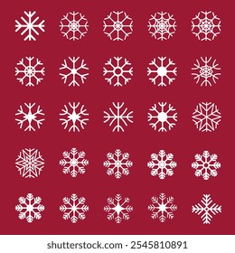 ícone definir Branco cor Snowflake no fundo de cor vermelha para cartões de Natal, banner, ornamento