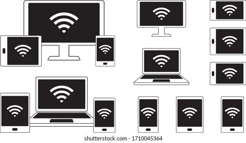 Juego de iconos para wifi, PC, smartphone y tablet