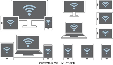 Icon set for wifi, PC, smartphone and tablet