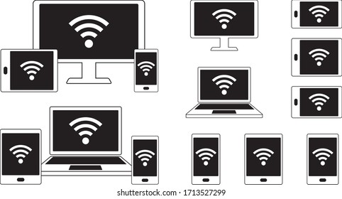 Icon set for wifi, PC, smartphone and tablet