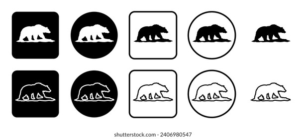 Icon set of wild bear symbol. Filled, outline, black and white icons set, flat style.  Vector illustration on white background