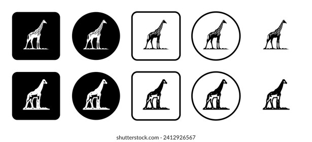 Icon set of wild giraffe symbol. Filled, outline, black and white icons set, flat style.  Vector illustration on white background