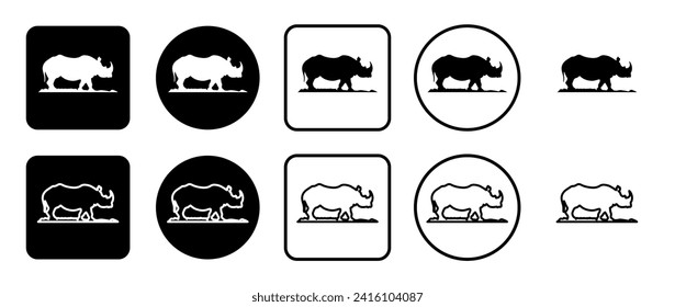 Icon set of wild rhino symbol. Filled, outline, black and white icons set, flat style.  Vector illustration on white background