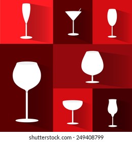 icon set of wine glasses, with a long shadow