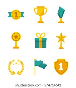 icon set of winner prizes items over white background. colorful design. vector illustration