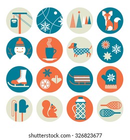 Icon Set With Winter Activity Silhouettes.
