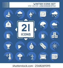 Icon Set Winter. related to Holiday symbol. long shadow style. simple illustration