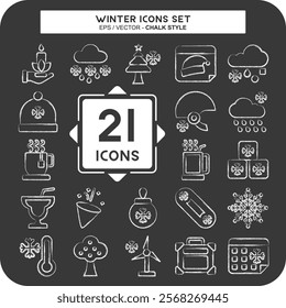 Icon Set Winter. related to Holiday symbol. chalk Style. simple illustration