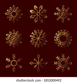 conjunto de iconos copos de nieve de invierno sobre fondo negro, estilo de degradado, ilustración vectorial