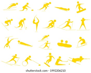 An icon set for winter sports athletes.There is also an athlete icon for people with disabilities.