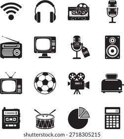 Icon Set: Wireless, Audio, Video, Computing, and Home Electronics—Flat Design Icons