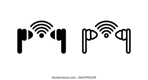 Icon set of wireless earbuds for listening to music, podcasts, or calls