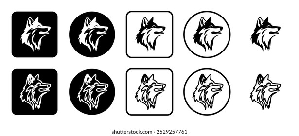 Icon set of wolf head. Filled, outline, black and white icons set, flat style.  Vector illustration on white background