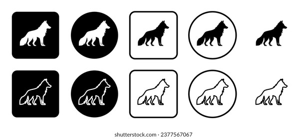Icon set of wolf symbol. Filled, outline, black and white icons set, flat style.  Vector illustration on white background