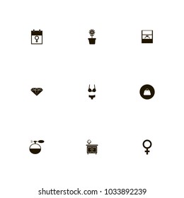 icon set Woman with aroma, lady, diamond and female sign