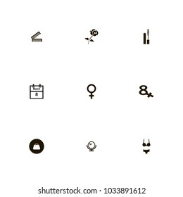 icon set Woman with data, hairstyle, woman's day and lady