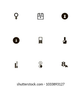 icon set Woman with eight, merch, manicure and mirror