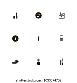 icon set Woman with face cream, eyes, merch and data