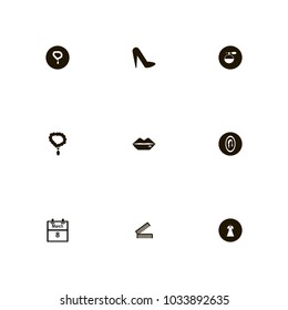 icon set Woman with female, data, necklace and perfume