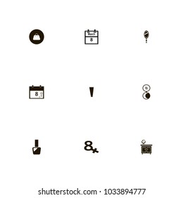 icon set Woman with female sign, manicure, nail polish and data