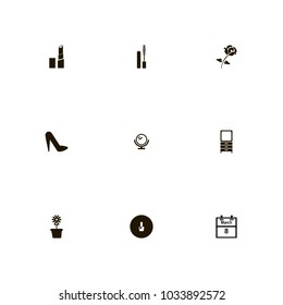 icon set Woman with flower, manicure, data and eight